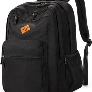 ZORFIN 26L Black Backpack for School, College, and Travel: Water Resistant Bookbag with 8 Compartments